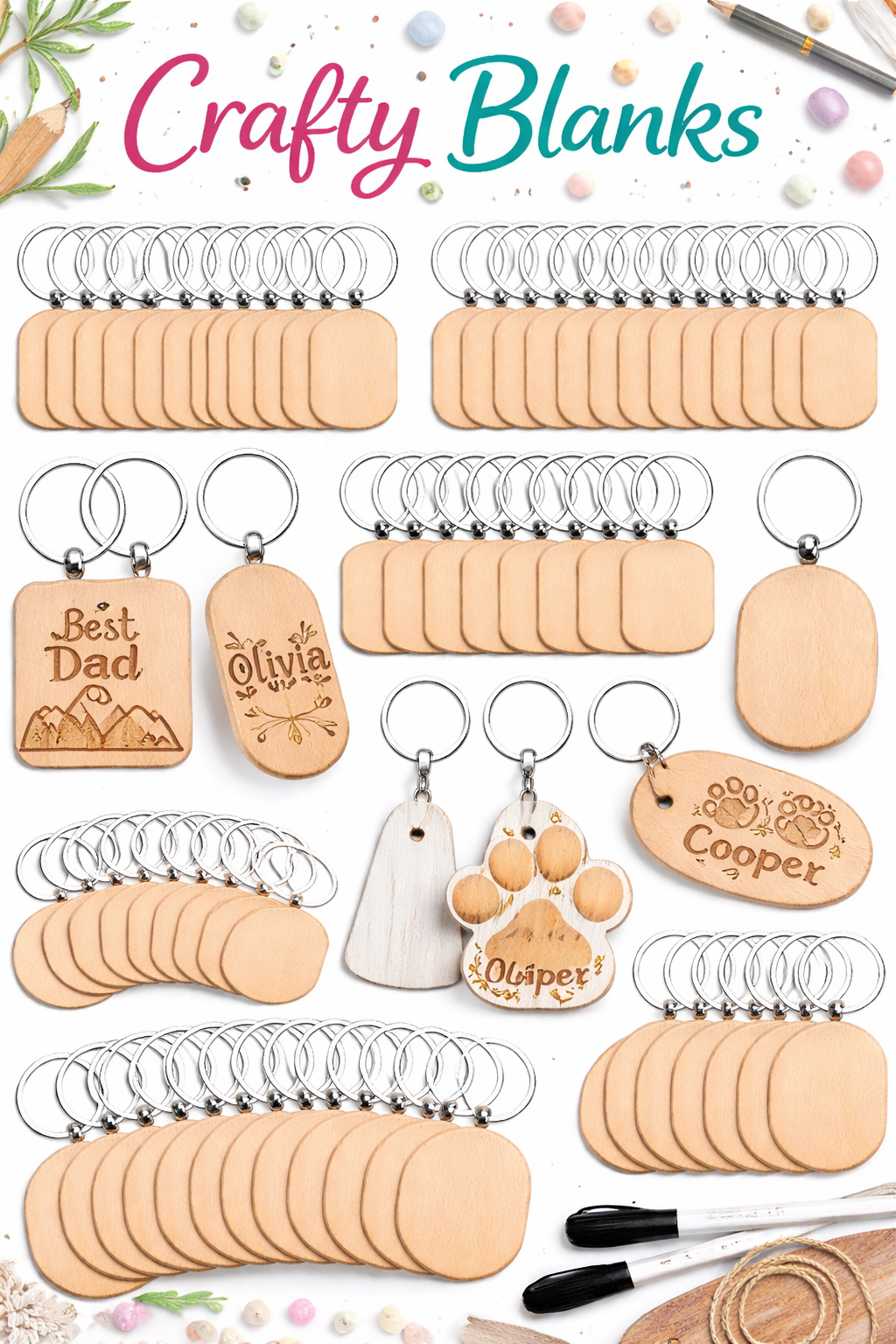 Wooden oval keychains